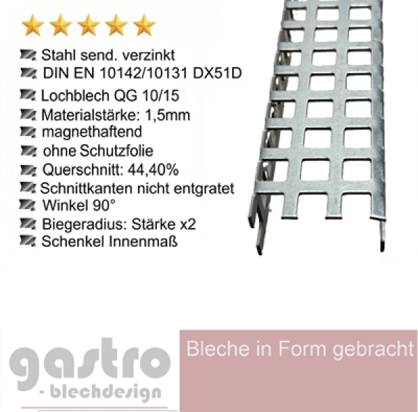 Detailaufnahme der geradlinigen Quadratlochung QG10-15 im feuerverzinkten Stahl